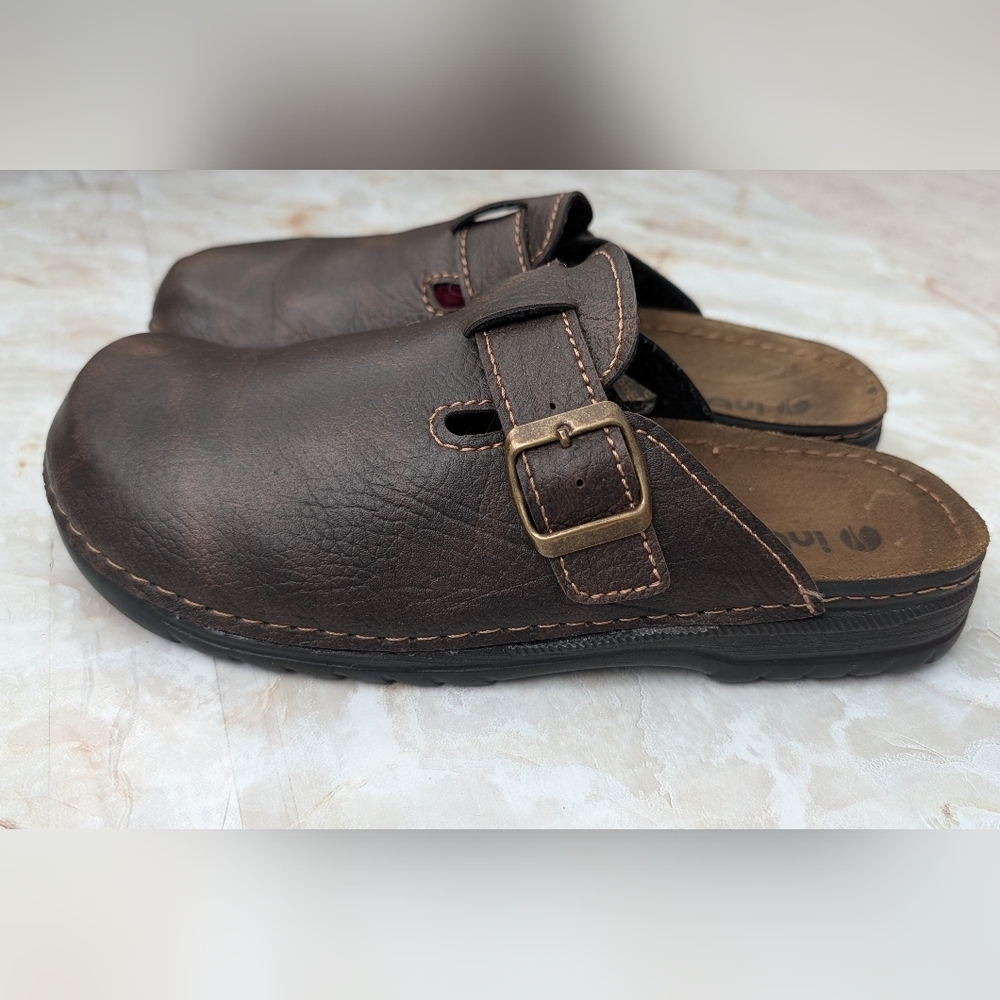 inblu LEATHER SOCK Brown Leather Slip-On Clogs Size 41